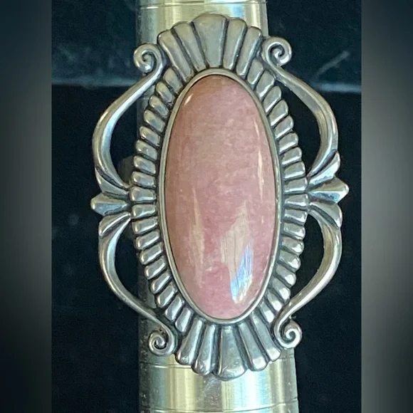 Sterling Carolyn Pollack Oval Rhodochrosite Cabochon Southwestern Jewelry Ring - Picture 7 of 11